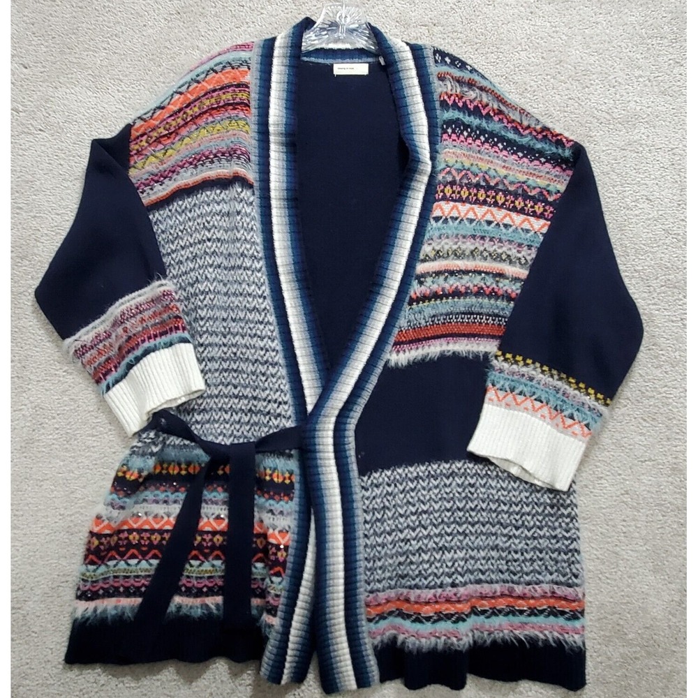 Anthropologie Sleeping‎ on Snow Duster Women M  Multi Cardigan Nordic CabinCore